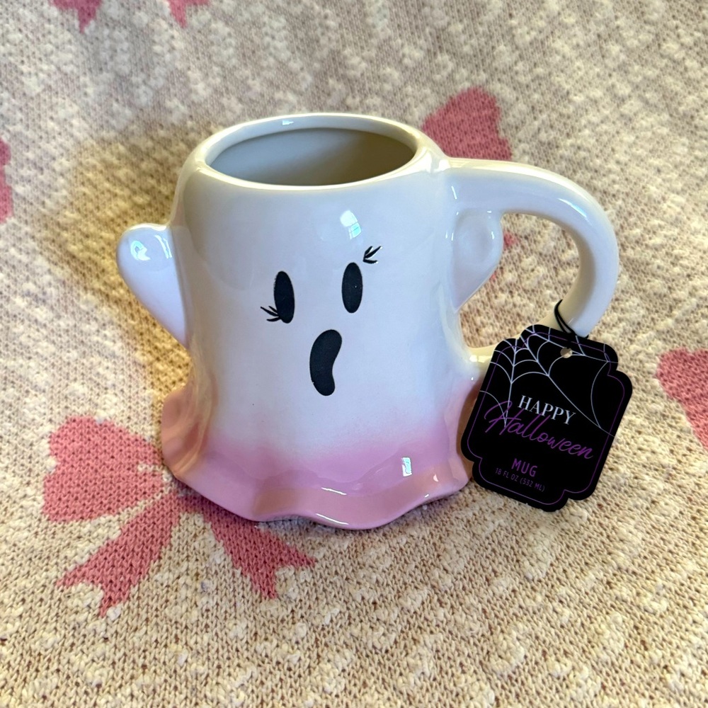 VIRAL HTF Ghost Mug  Ghost with Pink Skirt Mug by Cobwebs and Cauldrons  BNWT
